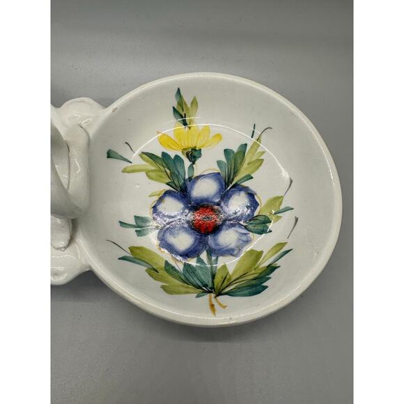 Vintage Beautiful Hand Painted Divided Dish Floral Handle Made In Italy Spring - Picture 4 of 10